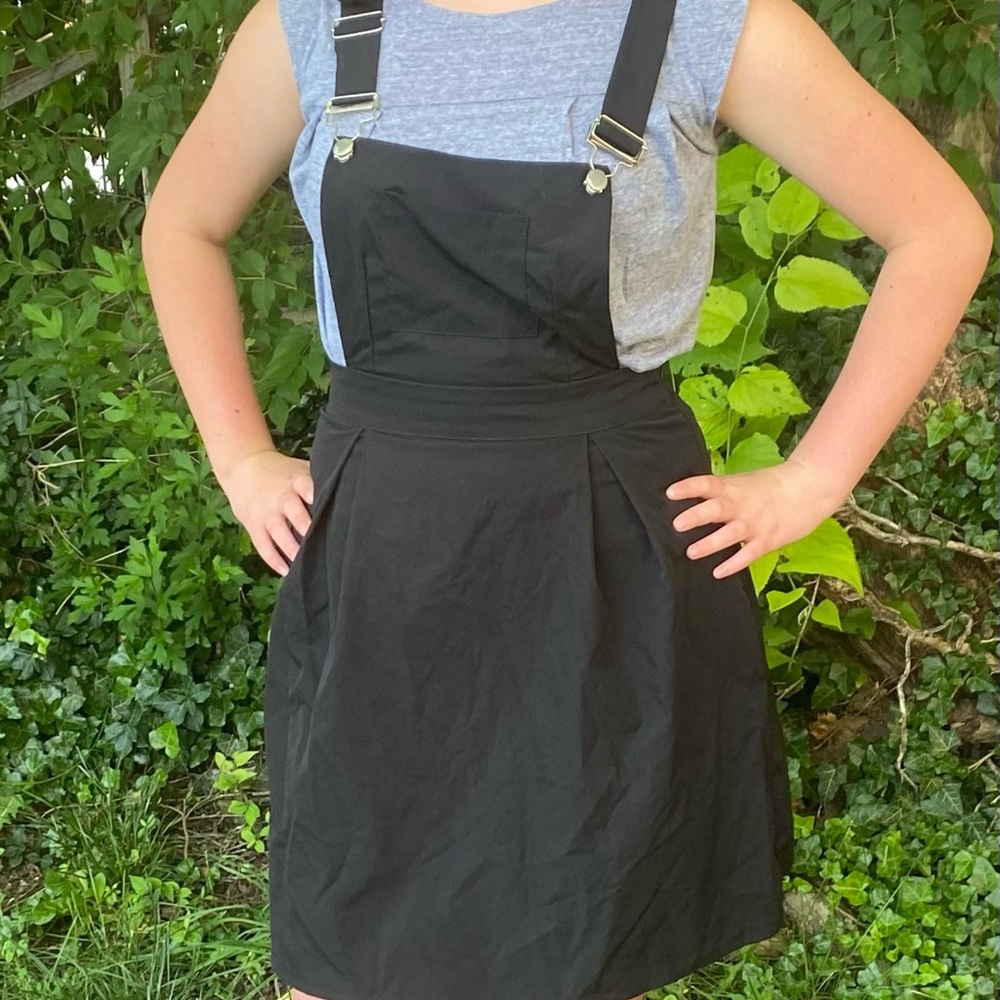 Black Pinafore Dress with Silver Buckles